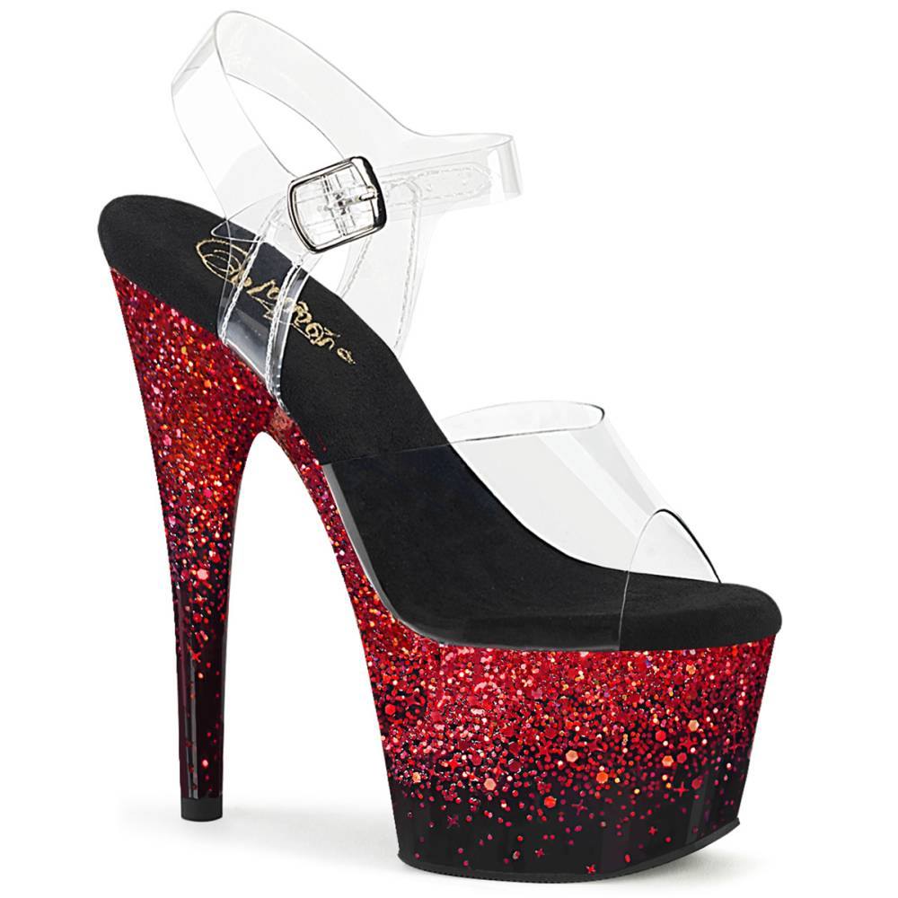 Pleaser - ADORE708SS Sandale à bride à la cheville, Pole dance chaussures - Rouge/Noir Product image